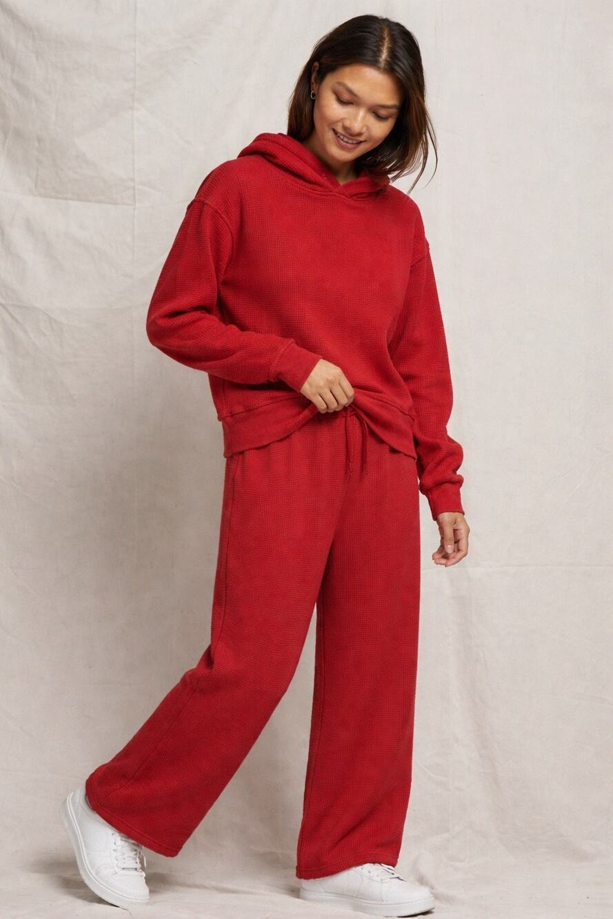 perfectwhitetee Azalia Waffle Hoodie in Red, Size Large